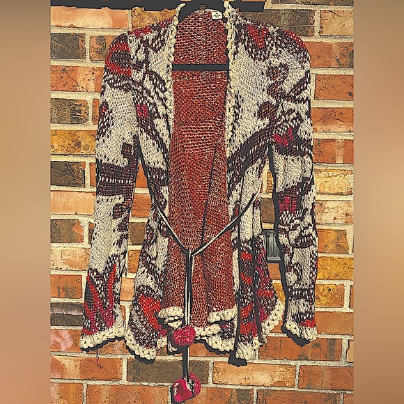 Moth for Anthropologie Sweater With Crochet Edging and Pom Pom Tie Belt. 
Size M - Picture 4 of 12